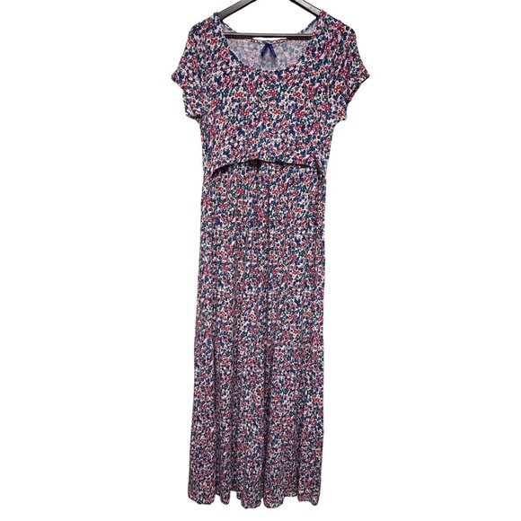 Seraphine Maternity Women's Dress Floral Jersey Nursing Short Sleeve Maxi Size 1 - Picture 1 of 13